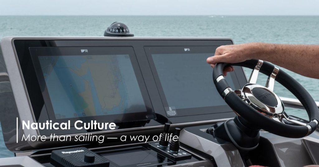 Helmsman maneuvering a vessel at sea, embodying the discipline and values of modern nautical culture.