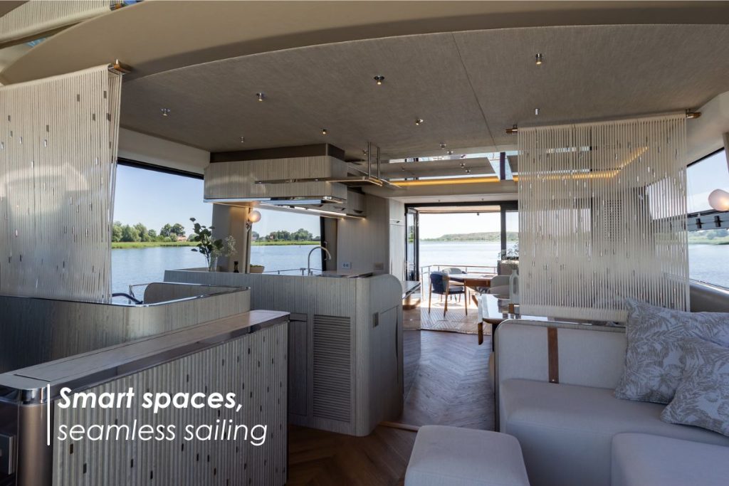  Smart space distribution and integrated layout inside a Galeon Yachts luxury vessel.